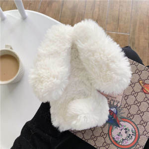 Fluffy Rabbit Silicone Phone Case for  15 Anti-Fall Warm Winter Style Cute Cartoon Design Womens Soft Shell Protection
