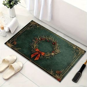 VIKAMA Thanksgiving Fall Wreath Doormat Non Slip Entryway Rug Vintage Bow Wreath Design Autumn Harvest Holiday Porch Home Decor