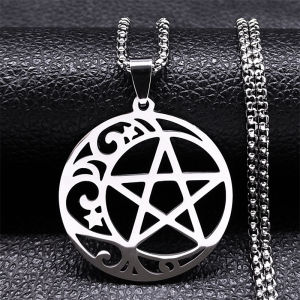 Witchcraft Divination Moon Pendant Necklace Stainless Steel Gold Color Crescent Meniscus Necklaces Jewelry colar N4599S02