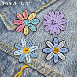 Motivational Flower Brooch Enamel Pins Encouraging Quotes You are Enough Worthy Strong Brooch Bag Clothes Badge Gift for Friends