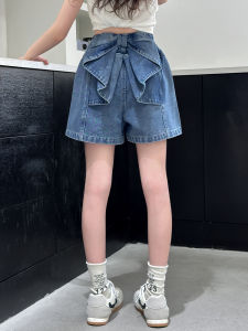 Summer Outfit Vest Butterfly Knot Denim Shorts Korean Style Sweet Princess Two-Piece Set for Girls Breathable Thin Model Shot