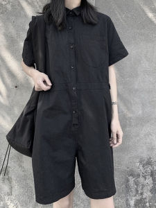Breathable Lightweight Summer Onesie Short Pants Loose Wide Leg High Waist Cotton Street Style Womens Design Sensation Dark Wind