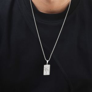 Kemstone สร้อยคอสแตนเลสทรงสี่เหลี่ยมสำหรับผู้ชายเครื่องประดับชุดชายหาดแบบลำลอง