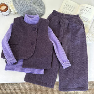 Fashionable Stylish Korean Edition Hepburn Style Little Sweet Fragrance Girls Winter Thickened Three-Piece Set