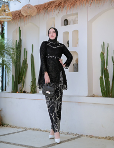 Setelan Kebaya (FREE HIJAB) tunik selendang Inara bahan tille mutiara berpayet