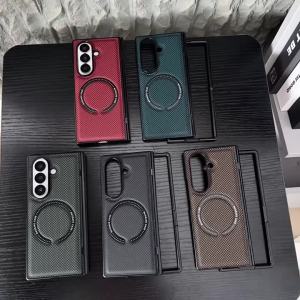 Ốp Điện Thoại Từ Tính Cho Samsung Galaxy Z Fold Series Vỏ Bảo Vệ Chống Vân Tay Họa Tiết Sợi Carbon Với Khả Năng Tương Thích Sạc Không Dây Magsafe