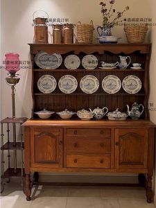 Retro French Carved Wood Dish Display Cabinet Multi-Functional Storage Decorative Cabinet for Dining Room White Ash Wood Frame