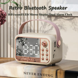 Retro Bluetooth alarm clock sound system LED mirror classical design player HIFI stereo soundtrack time display dual alarm clock TF support