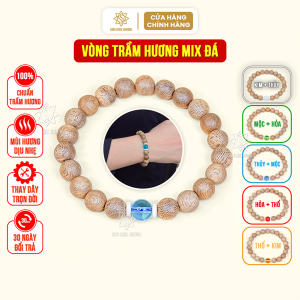Vòng tay trầm hương tròn đơn mix đá màu Sơn Mộc Hương đeo tay nam nữ phong thủy mệnh kim mộc thủy hỏa thổ may mắn bình an tài lộc