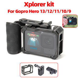 aMagisn Xplorer Grip Kit For Gopro Hero 9 10 11 12 13 Black Action Camera Metal Cage Go Pro Camera ABS Quick Release Accessories