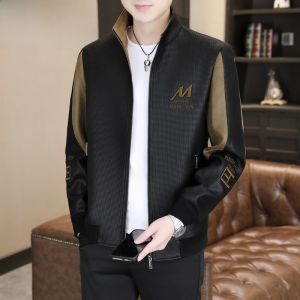 HENGYUANXIANG | Hengyuanxiang Mens Casual Stand Collar Jacket Spring Autumn Windproof Fleece Lined Zipper Decorated Polyester Fiber Outerwear