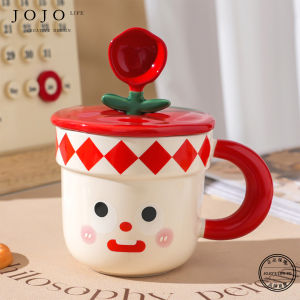 Cute Ceramic Cup with Lid Spoon High Aesthetic Value Home Use Water Cup JOJOS L PD.catty 450ml Universal Cartoon Anime Design