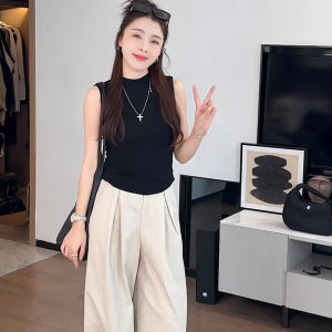 chaqi | Pure Cotton Plus Size Womens Black Half High Collar Sleeveless Tank Top Summer Slimming Underwear Base Layer Small Top