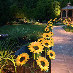 Solar Sunflower Lights Outdoor Decorative Strips LED Sunflower Yellow Lights Decorative Suitable for Yard Lawn Garden Pathway