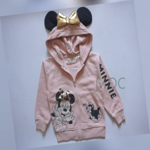 (13-16kg) Áo khoác bé gái nỉ bông mũ tai chuột Minnie màu hồng nhạt xuất dư ảnh thật (Akbghm)