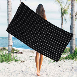 black pinstripe Quick Drying Microfiber Beach Towel Lightweight for Swimming Camping Yoga - Bath Towel