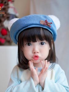 Childrens Beret Hat Autumn Winter Denim Ball Beret Cute Octagonal Painter Hat Baby Girl Fashionable Versatile Spring Winter