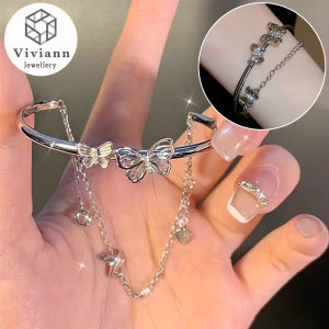 Viviann Delicate Butterfly Tassel Open Bracelet Fashion Double layer Bracelet Silver Bracelet Fashion Personality Simple Smooth Bangles For Women Wedding Engagement Jewelry Tennis Bracelet Gifts