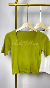 Square Neck Crop Top Wanita: Kaos Atasan Polos & Atasan Basic