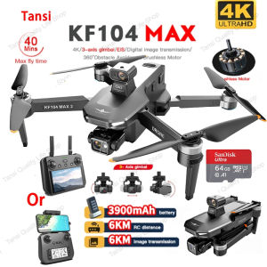 2024 New KF104 MAX 2/MAX Professional Drone 6KM Image Transmission EIS 3-Axis Gimbal Stabliser 4K HD Dual Cameras Video Camera 30FPS  FPV Brushless Motor Foldable RC Quadcopter 500M Height 40Mins Flight