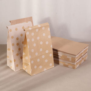 10pcs Polka Dot Kraft Paper Bags Food Pastry Packaging Bags Brown Lunch Bags With Dot Decor Snack Bar Supplies Party Pouch Decor