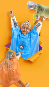 Funkids Jas Hujan Anak Ponco Lengan Celana Mantol Poncho Kelelawar Setelan PVC Fun Kid Ceria