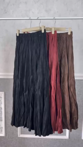 Ruched Pleated Velvet Skirt with Elastic Waist Loose Versatile Flowy Skirt