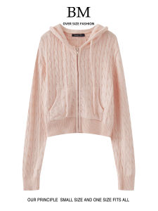 BM Fashion New Hat Knitted Cardigan Women Loose Sweater Coat Double Pocket Zipper Short Length Vintage Style Autumn Outerwear