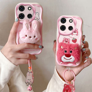 เคส Infinix Smart 7 X6515 Tecno Spark GO 2023 Tecno POP 7 Pro เคสโทรศัพท์ดีไซน์ใหม่สุดฮอตน่ารักลายการ์ตูนน่ารักสตรอเบอร์รี่หมีกระต่ายตุ๊กตาผ้ากำมะหยี่นิ่มพร้อมจี้แหวน Case