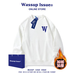 Wassup Issue Heavyweight round Neck Sweatshirt Mens Loose American Style Long Sleeve T-Shirt Spring Autumn Casual Print Youth Fashion