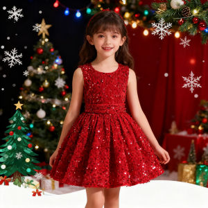 Sequin Christmas Girls Party Dresses Shiny Red And Green Princess Dress For Xmas Evening Dress Childrens Girly Dresses Birthday