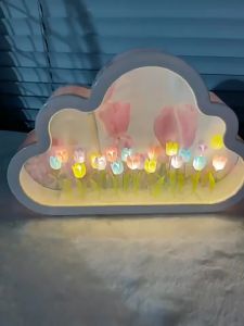 HAHA TOY Bunga Tulip Lampu Cermin Tulip Lampu Bunga Tulip Lampu Awan DIY Led Handmade