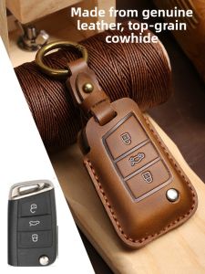 Genuine Leather Car Key Cover Case for Passat Magotan Longyi P Baoli Taian Songtu Yuetao Mens Stylish Retro Key Holder