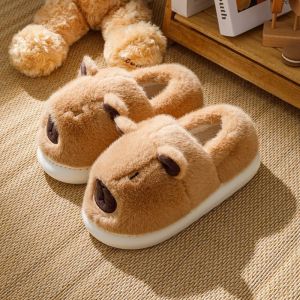 IELGY 2025 New Year Capibala Bag Heel Cotton Slippers Womens Winter Indoor Platform Sole Plush Warm Couple Cotton Shoes