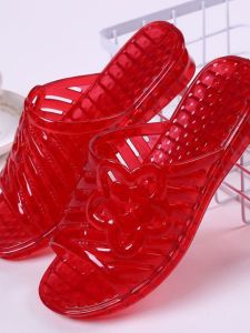 Crystal Plastic Transparent Mid Heel Womens Slippers Womens plus Size Jelly Color Wedge Sandals Home Bathroom Non Slip