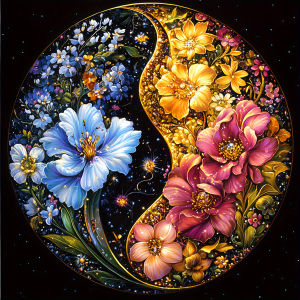 Huacan Full Diamond Painting Yin-Yang Flower Diamond Embroidery Complete Kit Picture Of Rhinestones