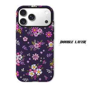 Dark Purple Mixed Floral Phone Case for iPhone 18 17 16 15 14 13 12 11 Air Pro Max Plus Double-layer Cover