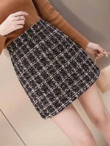 Autumn Winter Plaid Woolen Mini Skirt A-Line Half Body Wrap around Two-Piece Set Fashionable Versatile Step-In Design