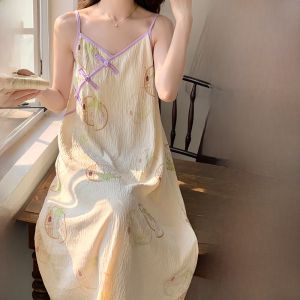 Váy Dài Vừa Phải Bằng Cotton in Họa Tiết Hoa Mùa Hè Cho Nữ Váy Ngủ Không Dây Cổ Chữ V in Họa Tiết Hoa Phong Cách Trung Hoa Mới