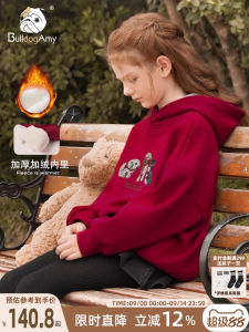 เสื้อฮู้ดผ้าขนแกะสีแดง ผ้าฝ้ายผสม สำหรับเด็กผู้หญิง ฤดูหนาว 2025 เสื้อผ้าเด็ก แฟชั่น อบอุ่น แขนยาว ปกตั้ง ปกติ