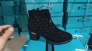 Chunky Heel Mesh Hollow out Breathable Sandal Boots Women 2024 Summer New Comfort Breathable Middle-Aged Mom Sandals Short Boots