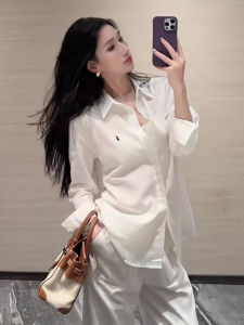 Áo Sơ Mi Dài Tay Rộng Rãi Màu Trắng Thêu Họa Tiết Ngựa Mùa Thu Phong Cách Hàn Quốc Cổ Điển Cao Cấp Cho Nữ