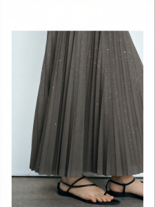 SUSHE | Shimmery Glittering and Flowing Waist Adjustable Wide Pleated Skirt Womens Fall