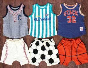 Quần Áo Trẻ Em Vừa Và Nhỏ Kiểu Nhật Trang Phục Thể Thao Mùa Hè Áo Phông Trẻ Em Áo Ba Lỗ Cổ Tròn Cotton + Bộ Quần Short PP Mẫu Mỏng