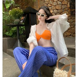 Bộ Đồ Đi Biển Mùa Hè Cho Nữ Bộ Ba Món Áo Chống Nắng Rộng Rãi Quần Ống Rộng Dài Tay Áo Sơ Mi Trong Bộ Đồ Thường Ngày