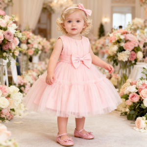 Toddler Bridesmid Party Baby Girls Dress Infant Bow Baptism 1st Birthday Princess Dresses Girl Elegant Wedding Evening Prom Gown