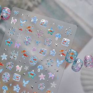 5D Summer Ocean Nail Stickers Metal Goldfish Sea Star Puppy Bow Design Self Adhesive Nail Art Stickers DIY Nail Decoration Decal