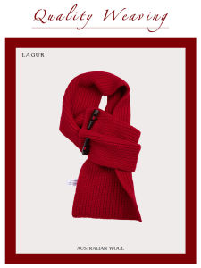 "New Year Red" British Retro Handmade Horn Button 100% Merino Wool Scarf Scarf Couple New Year Gift