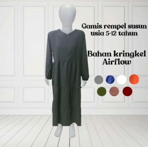 Gamis anak perempuan rempel 3 susun untuk usia 5-12 tahun bahan kringkel terbaru kekinian
