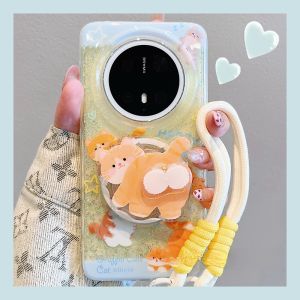 Huawei Mate70Pro+ Phone Case Cute Cartoon Cat Rotating Stand Magnetic Absorption Glitter Powder Shell Womens Style Silicone Material